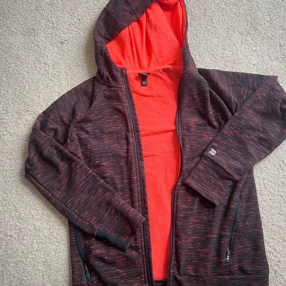 All in Motion Black and Orange Hooded Jacket Lightweight Performance
